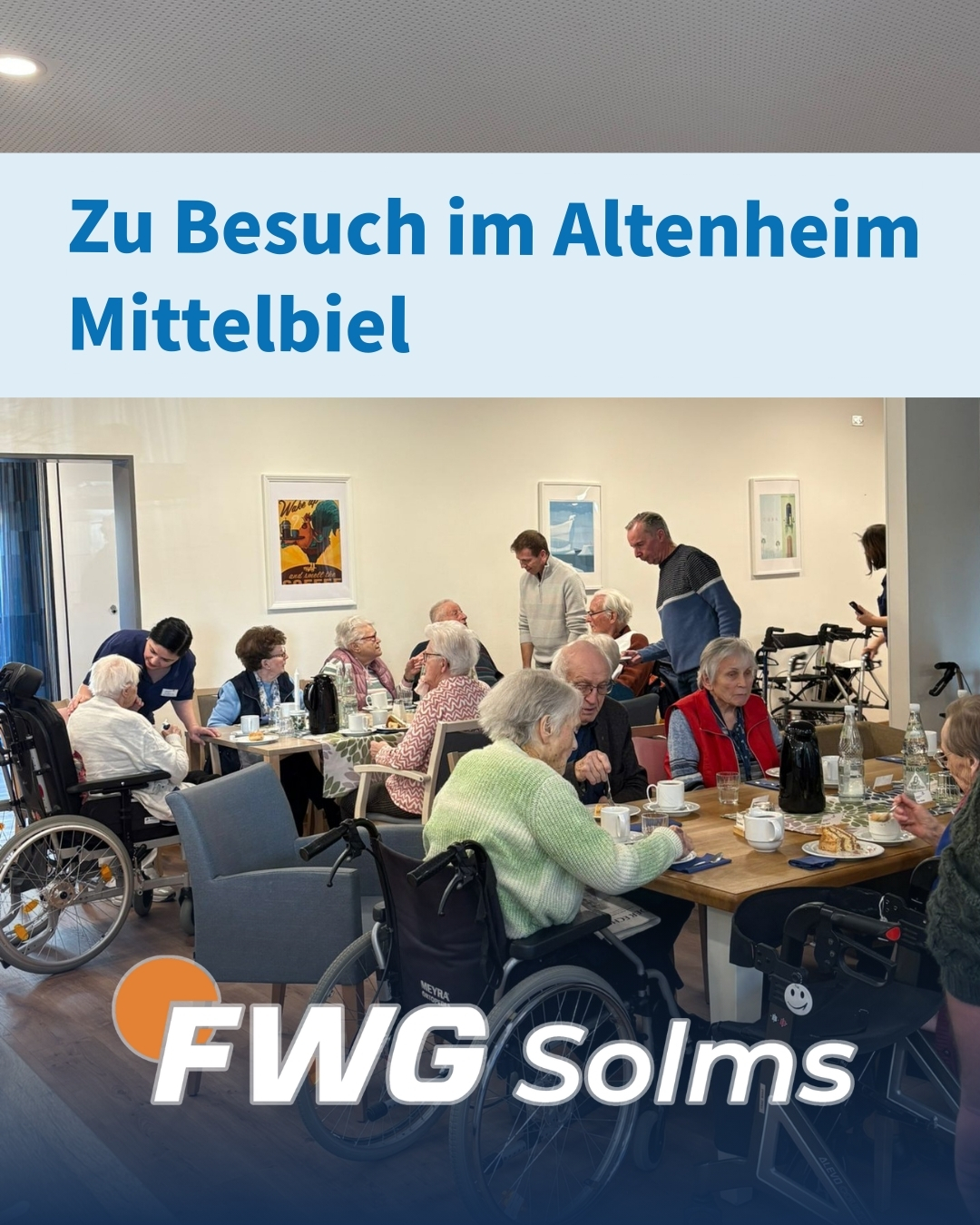 Mit einer Gruppe unserer Kandidatinnen, Kandidaten und Mitglieder waren wir zu Gast im Altenheim Mittelbiel – zum gemeinsamen Nachmittagskaffee. Mitgebracht haben wir leckeren Kuchen 🍰, vor allem aber Zeit. Zeit für Gespräche, für Erinnerungen, für Austausch und für ein herzliches Miteinander. Bei Kaffee und Kuchen konnten wir viele nette Gespräche führen und den Nachmittag gemeinsam mit den Bewohnerinnen und Bewohnern genießen. Es waren schöne Begegnungen, die uns noch einmal gezeigt haben, wie wichtig Zuhören und persönlicher Kontakt sind. Danke für die freundliche Aufnahme und die offenen Gespräche. 💙 Nah bei den Menschen. Stark für Solms.